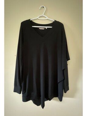 Soft Surroundings Womens Medium Black Oversized V-Neck Tunic Asymmetrical Hem